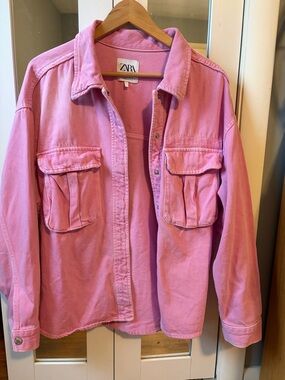 Zara oversize Pink Denim Jacket